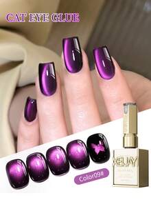 XEIJAYI 1 Botella de 15ml de esmalte de uñas de gel UV con efecto de ojo de gato morado, removible y magnético, apto para salones de uñas y manualidades en casa - Morado Violeta - Ver 3