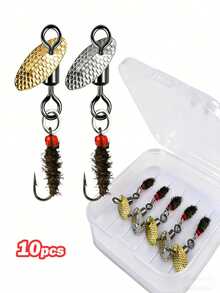 GOTURE 10个微型鱼钩+有毒蚊子掉胶手工拟饵，适用于鲤鱼/鲷鱼/鲶鱼 - 彩色 - 查看 10