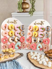1/2 Set 9/16 Hole Wooden Donut Display Stand, Home Donut Display Rack, Party Food Serving Stand, Birthday Wedding Family Event Party Food Rack, Donut Wooden Display Stand, Gender Reveal Party Decor, Birthday Party Wedding Tabletop Centerpiece - Arch-shaped White - View 9