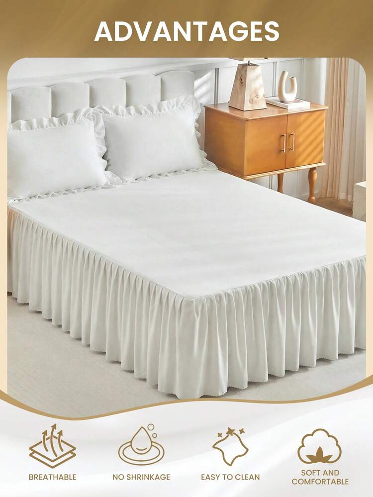 1件床裙，床上用品，柔软透气的床单，丝滑奢华面料，呵护头发和肌肤，荷叶边下摆带松紧带，舒适睡眠，适用于单人床、双人床、大号床、特大号床，可机洗，秋季装饰，房间装饰 - 白色 - 查看 4