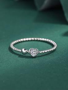 1pc S925 Sterling Silver Romantic Heart Ring, Versatile Braided Design Knuckle Ring, Delicate Sweet Personalized Niche Heart-Shaped Ring Gift For Women - Love - View 3