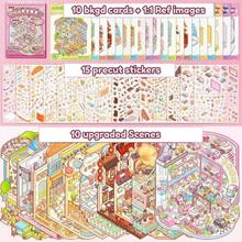 3.0 Version Tilado Miniature Scene Collection Book 3.0 - 15 Sticker Sheets, 10 Backing Cards, 10 Reference Images, 1 Tweezers, 3D Miniature House Crafting Kit For DIY Collages, Art Stickers, Housewarming Scrapbook Supplies - 粉紅色 + 紫色 + 鑷子 - 查看 7