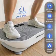 MERACH Vibration Plate Exercise Machine, Vibrating Platform For Lymphatic Drainage Weight Loss Muscle Activation, Full Body Home Exercise Equipment With LED Touch Screen Bluetooth Pull Cord - 查看 8