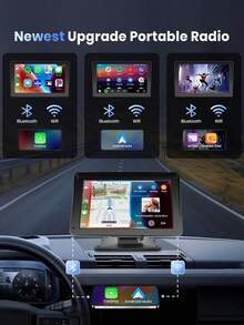 7英寸无线Apple CarPlay和Android Auto播放器,触摸屏蓝牙免提/屏幕镜像/导航/语音控制/TF卡/AUX输入,适用于轿车、卡车、SUV - A - 查看 5