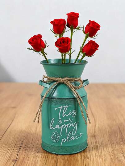 Country-Style Ironwork Vases, Double-Eared Flower Vases Decorated With Hemp Ropes, Living Room Dining Table Floral Decorative Items, American Country Flower Buckets, Dried Flowers, Artificial Flowers, Universal Home Atmosphere Decoration Tools