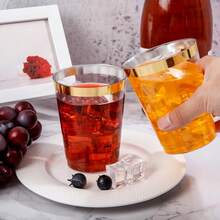 20pcs Transparent Gold Cups - 7oz (Approx. 200ml) Crystal Clear Cups Suitable For Juice And Cold Drinks, Wedding And Party - Gold - View 3