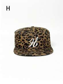1pc Unisex H Letter Embroidered Leopard Print Snapback Hat, Street Hip Hop Cap, Warm & Sun Protection, Plaid Flat Brim, Christmas Gift - H - View 19