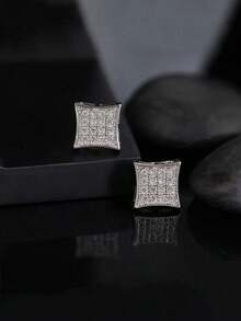 2pcs Hip Hop Ice Crystal Men'S Square Copper Inlaid Zirconia Earrings Hypoallergenic Fashion Earrings Suitable For Gifts - Multicolor - View 9