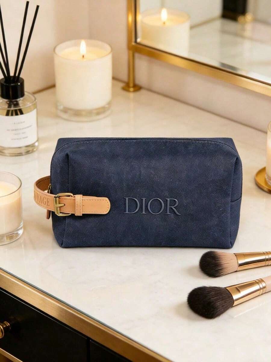 Dior限量版帆布化妆包 - 大号洗漱包，奢华圣诞假日礼物 - 寶藍色 - 查看 1