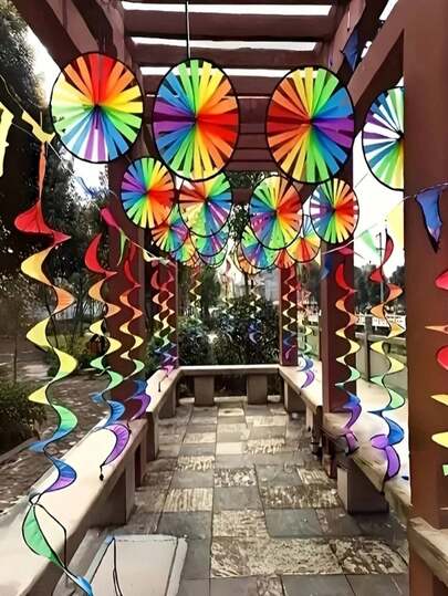 1个彩虹螺旋风车，户外悬挂家居装饰，彩色丝带横幅，适用于庭院和花园，驱鸟装饰风车，场景装饰，节日装饰，房间装饰，家居装饰，办公室装饰，主题派对装饰，适用于花园、庭院和露营装饰，节日派对旗帜，花园庭院装饰风车，户外装饰，复活节装饰，婚礼装饰，派对装饰，仙女花园装饰，公园装饰