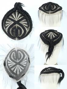 6英寸合成编织假发，独特蕾丝编织设计，平行方格编织，时尚商务发型，适合非洲男士，黑色 - 黑色 - 查看 7