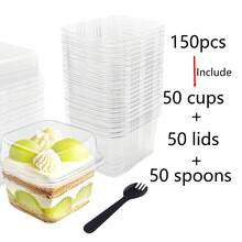 300 Square Plastic Dessert Cups With Lids And Forks, 8 Oz And 12 Oz (With Lids And Forks), Square Dessert Cups With Spoons, Disposable Party Cupcake Boxes, Mousse Cups, Ice Cream Cups, Pudding Cups, Snack Cups, And Fruit Cupcake Cups. 150 Pieces (50 Cups + 50 Lids + 50 Spoons) 300 Pieces (100 Cups + 100 Lids + 100 Spoons) - B10-9 - 查看 11