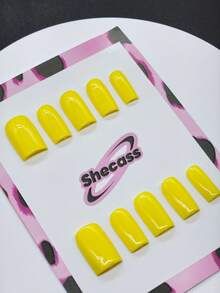 10片方形手工美甲贴片，Y2K酷炫风格，裸色和黄色，适合派对和音乐节，适合女性和女孩，包含工具，是送给男士的绝佳礼物，夏季美甲手工按压式美甲贴片 - 彩色 - 查看 2