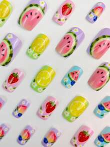 Summer Short Fruit Nail Stickers - Watermelon, Lemon, Strawberry Nail Art Decals - Multicolor - View 2