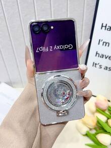 Galaxy Z Flip7/Z Flip6/Z Flip5/Z FE Folding Phone Case, Women's Fashion Cute Lightweight Protective Cover, Personalized Design, Electroplated Feather Pattern Glitter Kickstand Case, Suitable As Gift - Multicolor - View 16