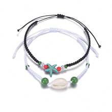 2pcs/Set Summer Bohemian Style Braided Starfish Bracelets, Everyday Wear - Multicolor - View 5