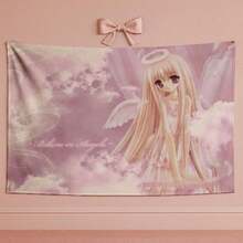 1pc Pink Angel Anime Tapestry 2D Flat Print Cute Kawaii Egirl Aesthetic Design Washable Polyester Fiber Lightweight Soft Durable Wall Hanging Art Fashion Pastel Style Tapestry Perfect For Bedroom Living Room Dorm Room Home Decoration Anime Fans Gift - 1PC - 查看 1