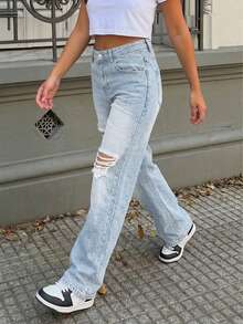 Women's Boyfriend Ripped Loose Straight Jeans - Light Wash - View 5