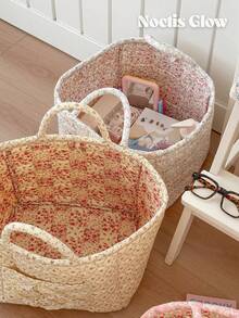 Floral Storage Basket For Home Use, Fabric Tote Bag For Organizing, Large Capacity Miscellaneous Basket, Flower-Patterned Storage Bin, Shelf Baskets Fashionable Large Capacity Foldable Storage Basket | Rural Flower Dirty Clothes Basket For Household Use, Multifunctional For Clothes, Toys, Snacks | Lightweight, Shelf Baskets - 彩色 - 查看 4