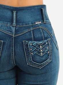Butt Lift High Waisted Stretch Skinny Jeans Med Sand Wash - Multicolor - View 11