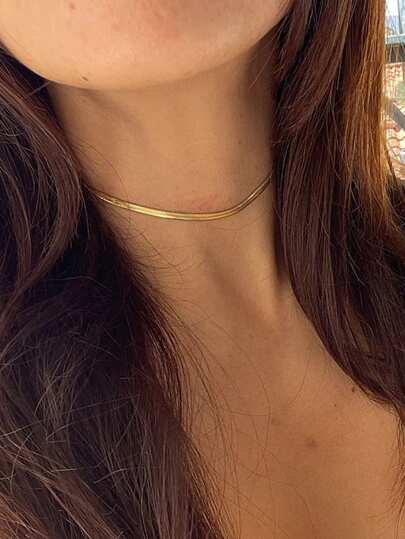1pc 30+5cm Choker Stainless Steel Herringbone Chain Minimalism Necklace Snake Chain Versatile Stacked Necklaces For Women Daily Wearing