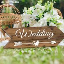 Biển chào mừng đám cưới bằng gỗ phẳng 2D kiểu cổ điển | Thiết kế rỗng thủ công hình trái tim và mũi tên "Đám cưới", dễ dàng treo ngoài trời, chất liệu gỗ, trang trí đám cưới phong cách retro. - Xem 4
