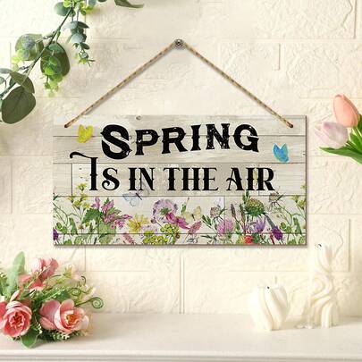 1pc Spring Wooden Decor, Farmhouse Garden Spring Wooden Sign Wall Decoration, Rustic "Springtime Charm" Wooden Hanging Sign, Suitable For Home Garden Gates, Home Decor, Room Decoration, Wall Decoration