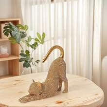 1件猫咪摆件，猫咪雕像家居装饰，树脂懒猫伸展雕塑，镶嵌闪亮水晶，桌面摆件，送给爱猫人士的创意礼物，适合圣诞节、万圣节、生日等场合 - 懶貓 - 查看 5