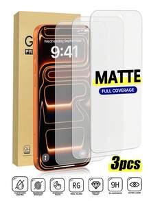 3片装磨砂高清钢化玻璃屏幕保护膜，全覆盖，防刮花，防碎裂，防水，防指纹，兼容 17 Pro Max/17 Pro/17 Air/17/16 Pro Max/16/16 Pro/16 Plus/15/14/13/12/11/17e及其他型号 - 無色 - 查看 13