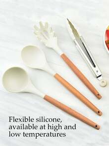 12pcs Silicone Kitchen Utensil Set With Wooden Handles, Non-Stick, Dishwasher , Cooking Essential Includes Spatula, Whisk, Tongs, Ideal For Holiday Cooking And Daily Use - Multicolor - View 6