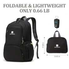 Lightweight Packable Travel Backpack, 30L Black Daypack HiFKing Backpack For Women Men, Waterproof And Foldable, Travel Backpack Carry On Flight Approved - Black - 查看 5