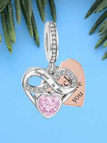 1 pieza Colgante conmemorativo en forma de corazón con incrustaciones de circonita y nombre de familia en plata de ley 925, regalo de cumpleaños unisex minimalista - Plateado - Ver 4