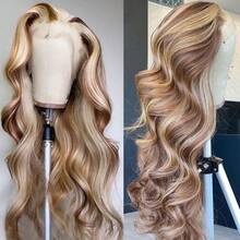 Blonde Highlight Lace Front Wigs Human Hair Body Wave 13X4 Hd Lace Frontal Wigs Human Hair Honey Blonde Colored Water Wave Glueless Wigs Human Hair For Women Cosplay Wig - 強調 - 查看 7