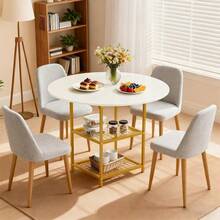 Mesa Redonda De Comedor Para 4 Personas Fácil de Montar (No incluyen sillas de comedor) - Blanco - Ver 1