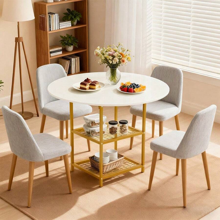 Mesa Redonda De Comedor Para 4 Personas Fácil de Montar (No incluyen sillas de comedor) - Blanco - Ver 1