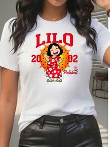 Casual Style Women's T-Shirt Lilo And Stitch Character Design Summer Wear For Fans And Gift Ideas220g - 白色 - 查看 2