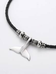 1件锌合金串珠海洋鲸鱼尾巴吊坠可调节项链礼品 - 復古銀色 - 查看 5
