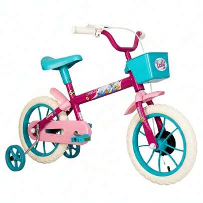 Bicicleta Infantil Aro 12 Com Rodinhas Lolli Pink Com Azul Turquesa Samy