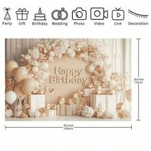 1pc Elegant Birthday Backdrop, Featuring Pastel Floral Patterns And Gold "Happy Birthday" Text, Refreshing And Chic Style For Birthday Party Photography, Suitable For Indoor Living Room And Outdoor Yard Decor, Perfect Gift Choice - Multicolor - View 7
