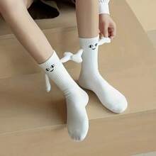 CT TAPESOCKS 1 Pair Unisex Holding Hands Design Socks, Cute & Quirky, Versatile For All Seasons, White Mid-Calf Socks - Multicolor - View 7