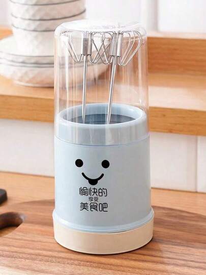 1 Set Soporte multifuncional para palillos y espátula con drenaje, caja de almacenamiento de cubiertos con tapa, color y patrón aleatorios; organizador versátil de utensilios de cocina, caja de almacenamiento de palillos y cubiertos con drenaje, hecho de material PP duradero, perfecto para uso doméstico y de restaurante