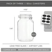 Airtight Glass Jars With Lids Set Of 3. 50oz Glass Jar With Lid And 6 Silicone Seals! Med Glass Food Storage Containers. Square Mason Jar, Flour Jar, Candy Or Cookie Jars For Kitchen Counter - 預設 - 查看 3