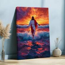 1pc Framed Wall Art, Wrapped Canvas Poster Vintage Prints, Easter Day Thanksgiving, Religious Figure, Water Scene, Dramatic Sky - Van Gogh, Impressionism, Expressionism, Bold Brushstrokes Style, Perfect Gift Decor, Wall Art for Living Room Bedroom Office, Hanging Hardware Included - Wrapped Framed Canvas, Vertical - Lienzo enmarcado - Ver 4