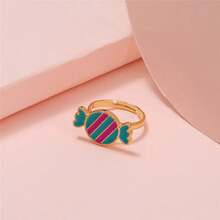 Anillos de dibujos animados para niñas, anillo ajustable coreano con flores y animales coloridos para hija, mariposa, dulces, anillos pequeños, regalos de Año Nuevo Kawaii 19PO - C073 - Ver 9