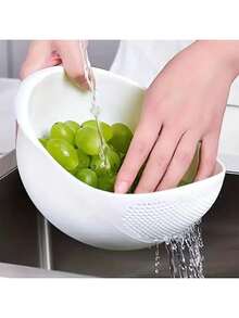 1pc Spring Rice Washing Sieve Strainer Plastic Rice Washing Basin Kitchen Utensil Draining Basket Vegetable Fruit Washing Bowl - Multicolor - View 7