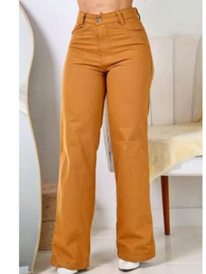 Calça feminina wide leg/Pantalona ocre de sarja