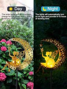 1 pieza Nueva luz decorativa de hada lunar alimentada por energía solar, lámpara LED de jardín de metal resistente al agua, adecuada para patio, jardín, césped, camino, patio, iluminación decorativa, decoración del hogar, vivero de plantas, adecuada para Acción de Gracias, Pascua, Día de San Valentín, decoración de Año Nuevo - Multicolor - Ver 4
