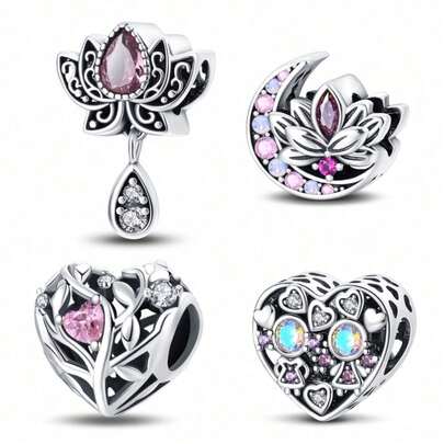 1 颗镀银珠，来自浪漫古典系列——守护莲花珠、浪漫莲花珠、感恩之心祝福系列——生命之心树珠、甜心姐妹系列——甜心姐妹珠，可用于 DIY 珠宝制作，例如手链和项链，也可作为情侣珠宝礼物。