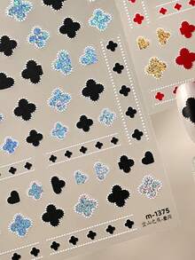 1片黑色玫瑰金闪亮四叶草奢华高端美甲贴纸，5D时尚优雅自粘美甲装饰贴纸，女士美甲贴纸 - 彩色 - 查看 9