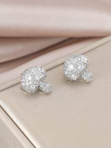 一对简约优雅小巧可爱蘑菇形闪亮立方氧化锆耳钉，适合日常佩戴 - 彩色 - 查看 5